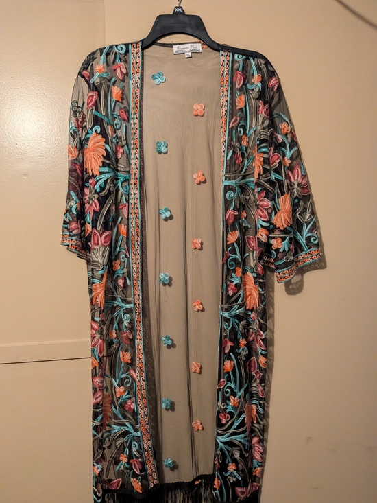 American Flirt Other - American Flirt Embroidered Sheer Duster Kimono NWOT